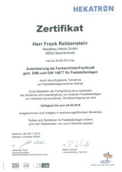 Zertifikat Hekatron - Metallbau Hörich GmbH