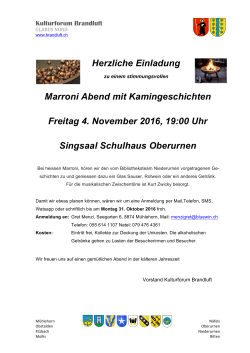 Herzliche Einladung Marroni Abend mit Kamingeschichten Freitag 4