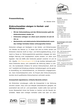 Einbruchszahlen steigen in Herbst- und Wintermonaten