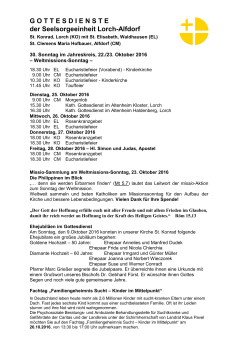 GOTTESDIENSTE der Seelsorgeeinheit Lorch