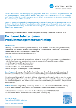 Fachbereichsleiter (m/w) Produktmanagement/Marketing