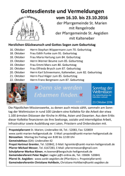 Gottesdienste und Vermeldungen - Kath. Propsteipfarrei St. Marien
