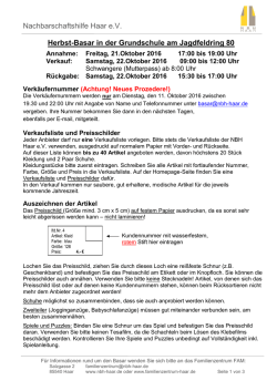 Informationen zum Basar - bei der Nachbarschaftshilfe Haar
