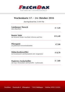 Wochenkarte 17. – 24. Oktober 2016