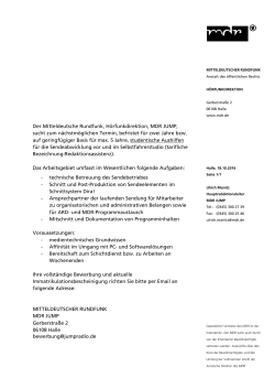 Der Mitteldeutsche Rundfunk, Hörfunkdirektion, MDR JUMP, sucht