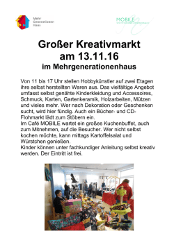 Gro&szlig;er Kreativmarkt am 13.11.16