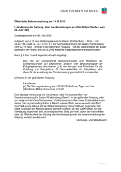 I.) &Auml;nderung der Satzung &uuml;ber Sondernutzungen