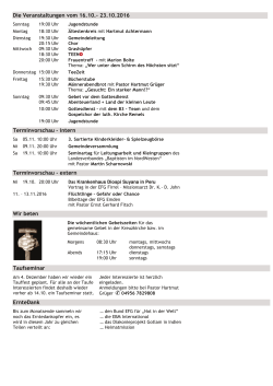 Die Veranstaltungen vom 16.10.- 23.10.2016 Terminvorschau