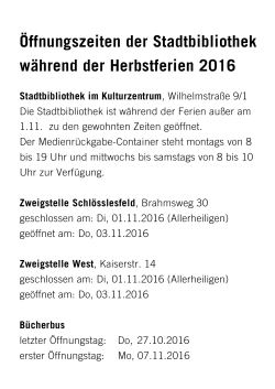 Herbstferien 2016 - Stadtbibliothek Ludwigsburg