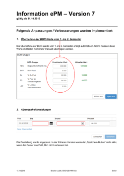 Information f&uuml;r das Fr&uuml;hlingsemester 2017 und die Version 7ePM
