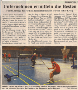 Fünfte Auflage des Firmen-Badmintonturnier am 7. Oktober 2016