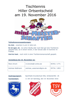 Tischtennis Hiller Ortsentscheid am 19. November 2016