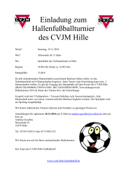 Einladung zum HallenfuÃ ballturnier CVJM Hille ab 15 Jahre 2016
