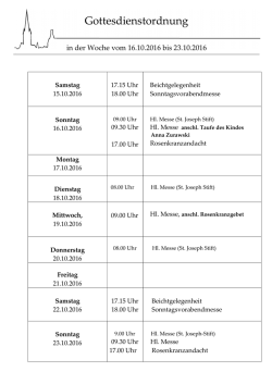 Gottesdienste und Gemeindeinformationen f&uuml;r die Woche vom