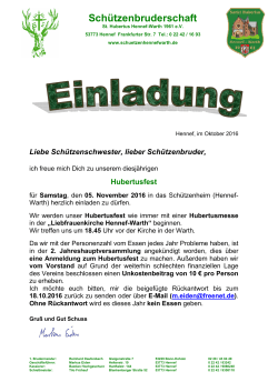 Einladung Hubertusfest 2016 - Schützenbruderschaft St. Hubertus
