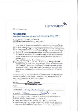 Credit Suisse Anlagestiftung - Pensionskasse der Rhätischen Bahn