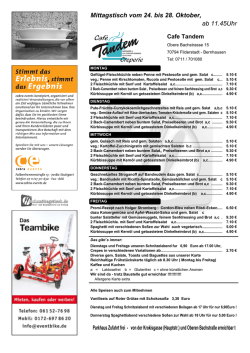 Mittagstisch vom 17. bis 21. Oktober, ab 11.45Uhr