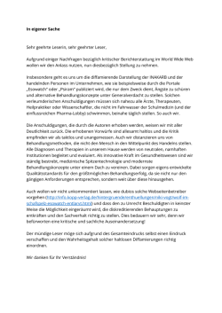 In eigener Sache Sehr geehrte Leserin, sehr geehrter Leser