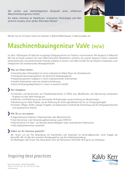 Maschinenbauingenieur VaVe (m/w)