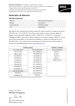 Déclaration du fabricant - VFR 2014 (50,6 Hz)