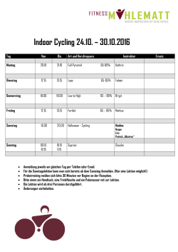 Indoor Cycling 24.10. – 30.10.2016