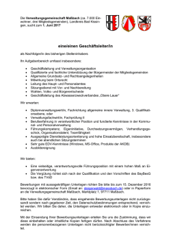 Die Verwaltungsgemeinschaft Ma&szlig;bach sucht zum 1. Juni 2017