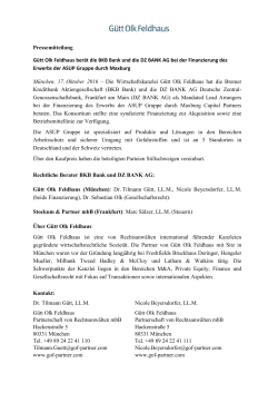 Pressemitteilung Gütt Olk Feldhaus berät die BKB Bank und die DZ
