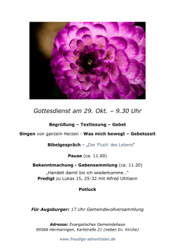 Gottesdienst am 29. Okt. &ndash; 9.30 Uhr