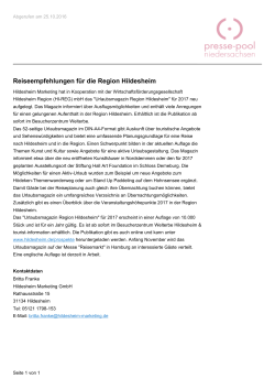 Reiseempfehlungen für die Region Hildesheim - Presse