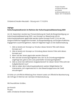 Ortsbeirat Dresden-Neustadt – Sitzung vom 17.10.2016 Anfrage