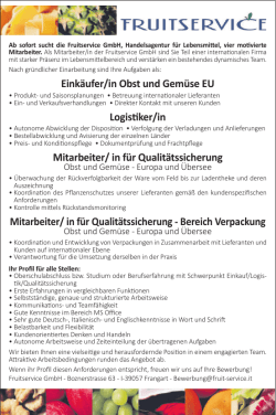 Eink&auml;ufer/in Obst und Gem&uuml;se EU Logistiker/in