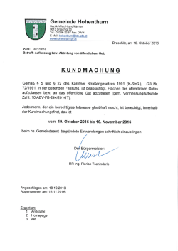 Kundmachung - Auflassung bzw. Abtretung von öffentlichem Gut