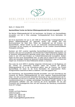 21. Oktober 2016 - Berliner Effektengesellschaft AG