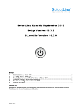 SelectLine ReadMe September 2016 Setup Version 16.3.3 SL