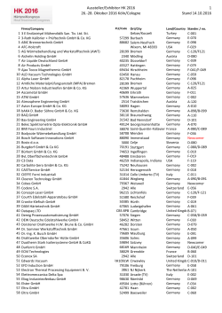 Aussteller/Exhibitor HK 2016 26.-28. Oktober 2016 Köln/Cologne 1