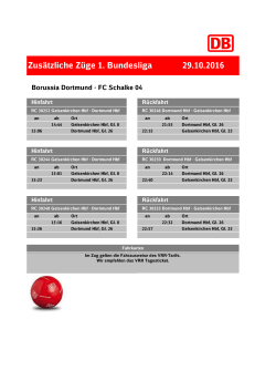 Zusätzliche Züge 1. Bundesliga 29.10.2016