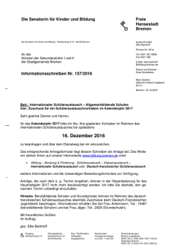Informationsschreiben Nr. 157/2016