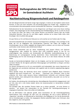 Stellungnahme der SPD-Fraktion im Gemeinderat Aschheim