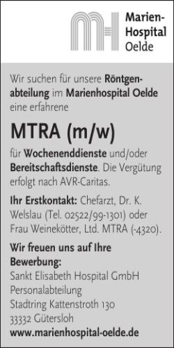 MTRA (m/w) - Oelde - Marienhospital Oelde