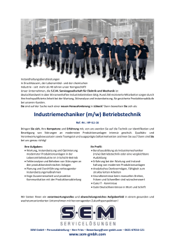 Industriemechaniker (m/w) Betriebstechnik