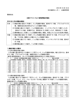 主要ドライ貨物荷動き報告（10月19日現在）