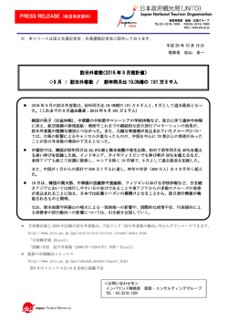 訪日外客数（2016 年 9 月推計値） - Japan National Tourism