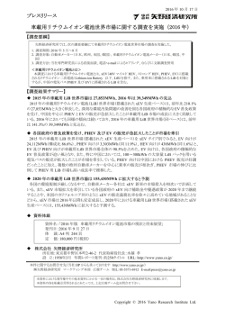 プレスリリース 車載用リチウムイオン電池世界市場に関する調査を実施