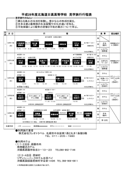 平成28年度北海道日高高等学校 見学旅行行程表