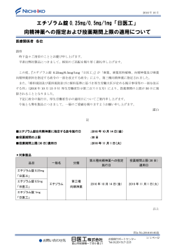 エチゾラム錠 0.25mg/0.5mg/1mg「日医工」 向精神薬への指定および