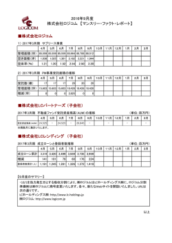 2016年9月度 株式会社ロジコム 株式会社LCパートナーズ （子会社