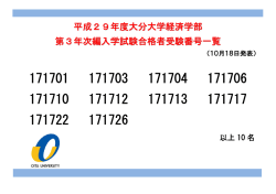 平成29年度大分大学経済学部 第3年次編入学試験合格者受験番号一覧