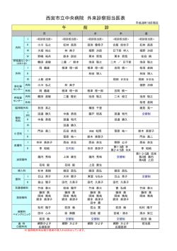 西宮市立中央病院 外来診察担当医表