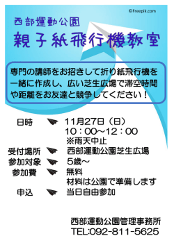一緒に作成し、広い芝生広場で滞空時間 専門の講師をお招きして折り紙