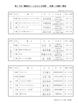 第2回“難波利三・ふるさと文芸賞” 特選・入選者一覧表